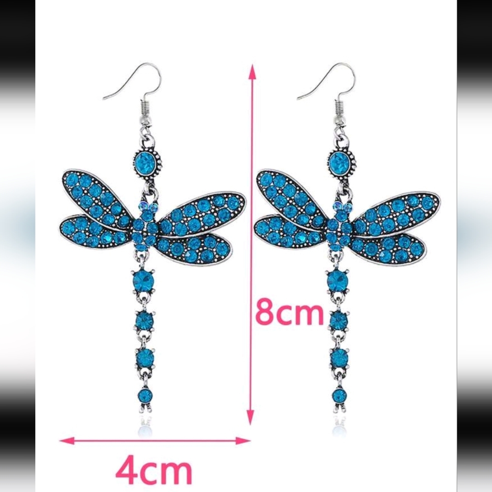 Nwt Sassified Boutiqe Blue Dragonfly Earrings - Picture 3 of 3